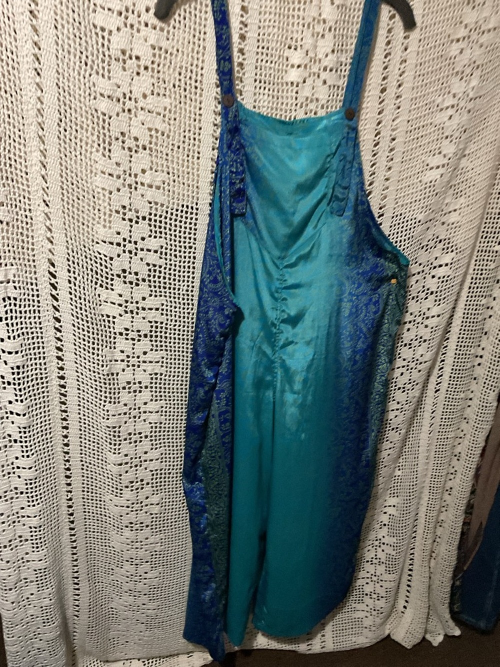 Earthbound Trading Co satiny overalls boho hippie funky XL